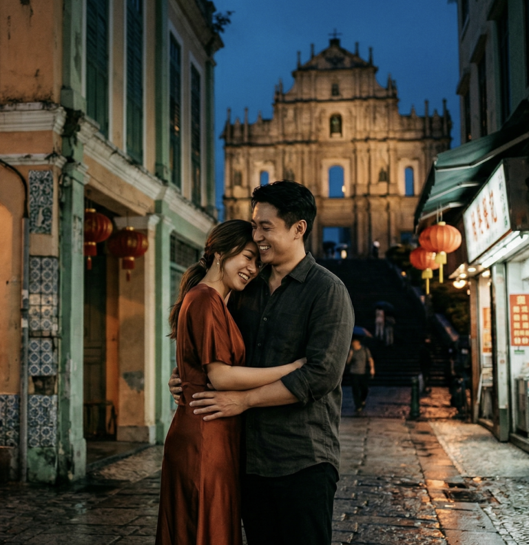 Image of couple in the street in macau