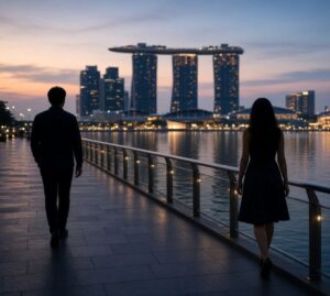 Image of a couple walking apart at Marina Bay Waterfront - divorce singapore