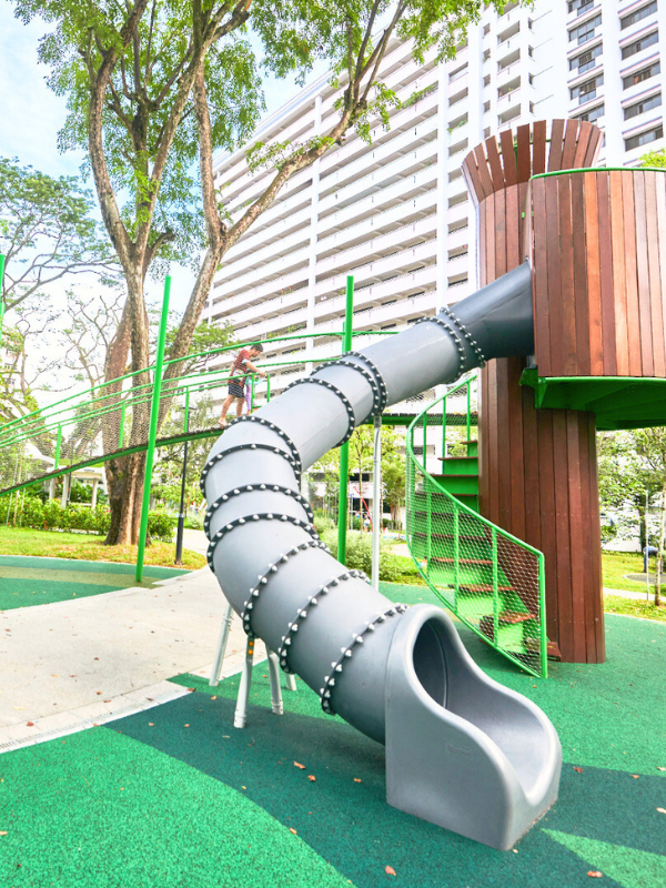 Long winding slide at Play@Heights Park - outdoor playground singapore