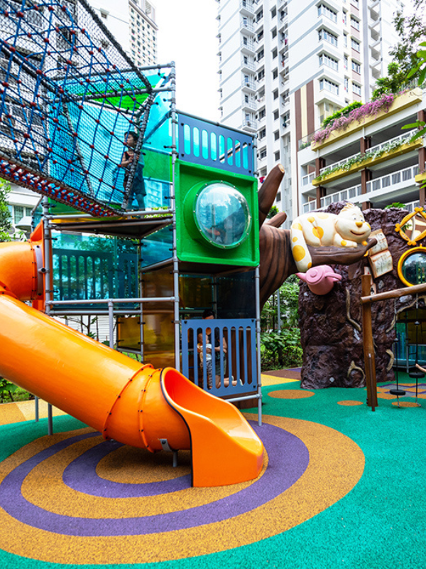 Cheshire cat and orange slide at Dawson Vista - outdoor playground singapore
