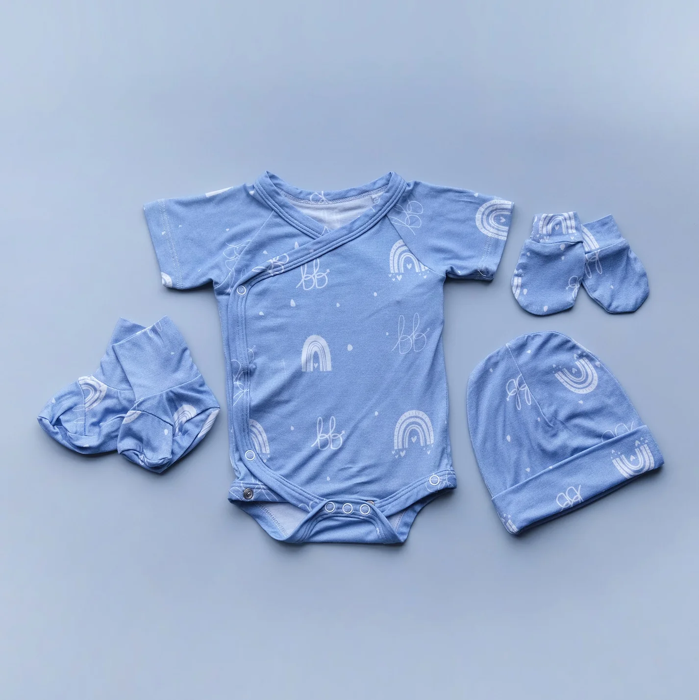 Full set Bamboo Kimono Onesie - Sky Blue Emmery Co Singapore shop