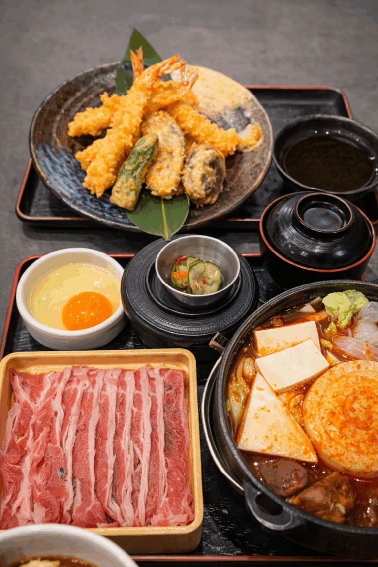 Japanese sukiyaki hotpot and tempura set at GyoGyo Japanese Grilled Fish & Sukiyaki in Singapore