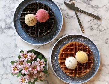 Image of ice cream and waffles from Holy Cow Creamery