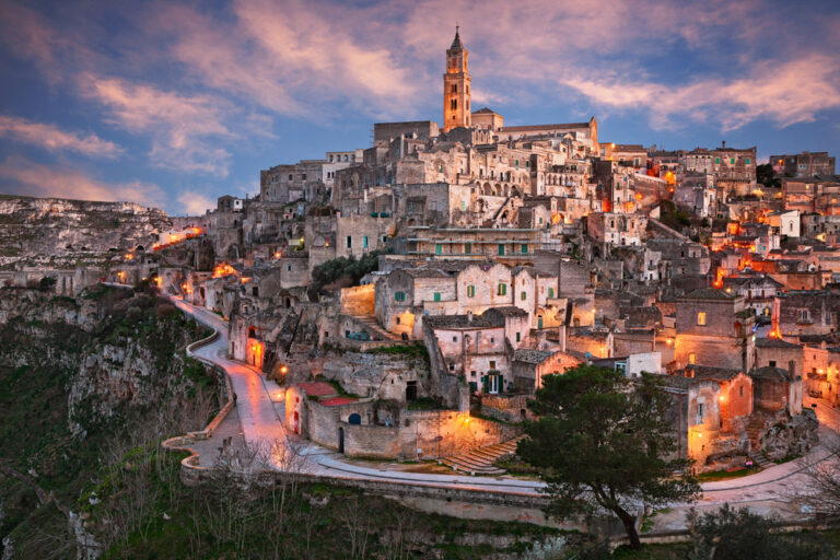 Matera, Basilicata, Italy: landscape at sunset of the old town