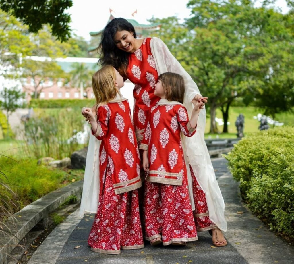 Image of mum with kids in Indian sarees from Nimbu - indian costume singapore
