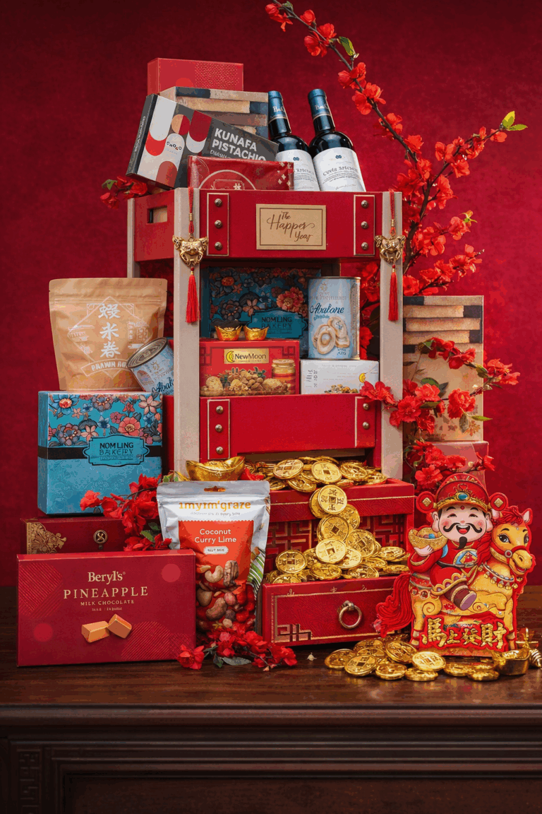 The Hamper Story Chinese New Year hampers with premium packaging and gourmet treats for CNY 2026