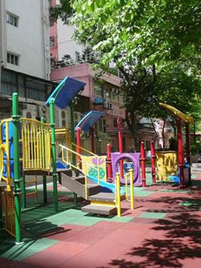 Colourful climbing frames at Sai On Lane Children's Playground in Sai Wan