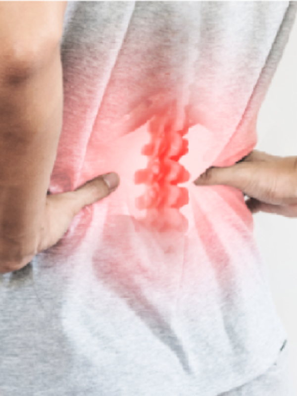 highlighted spine showing lower back pain