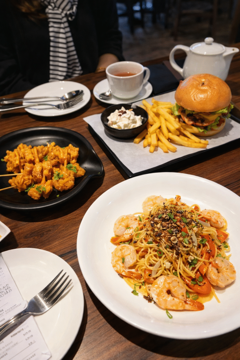 Casual pub food including burger and fries at Harry’s Dempsey Hill, Singapore