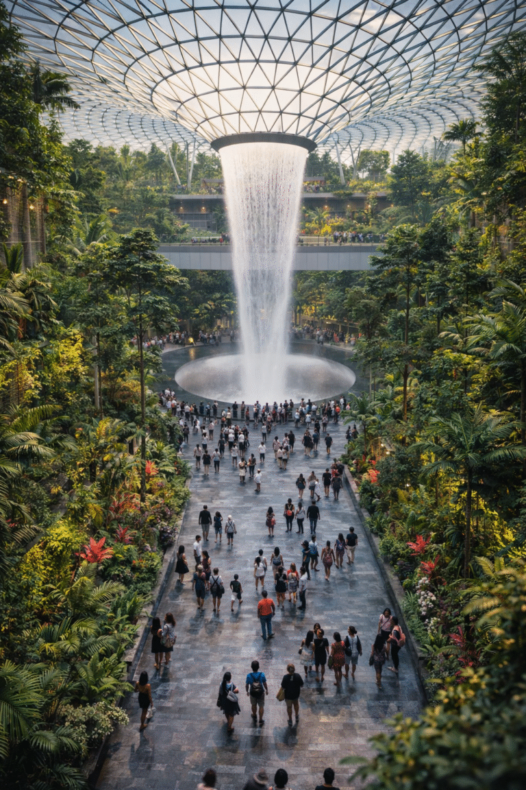The HSBC Rain Vortex at Jewel Changi Airport in Singapore