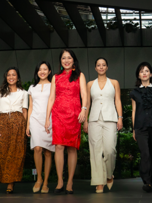 group of multicultural business women in a v-shape