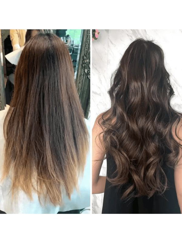 Before and after showing shiny hair at Suchewa Singapore Little Steps
