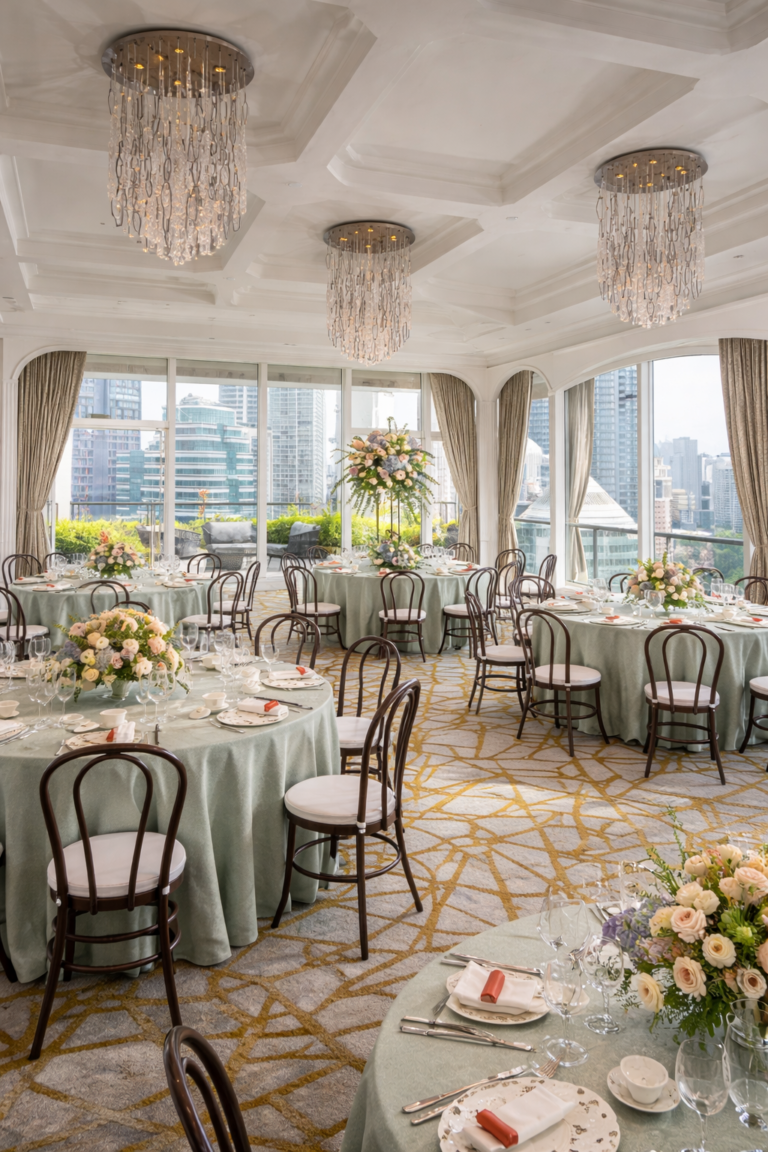 Intimate wedding reception setup at Four Seasons Singapore