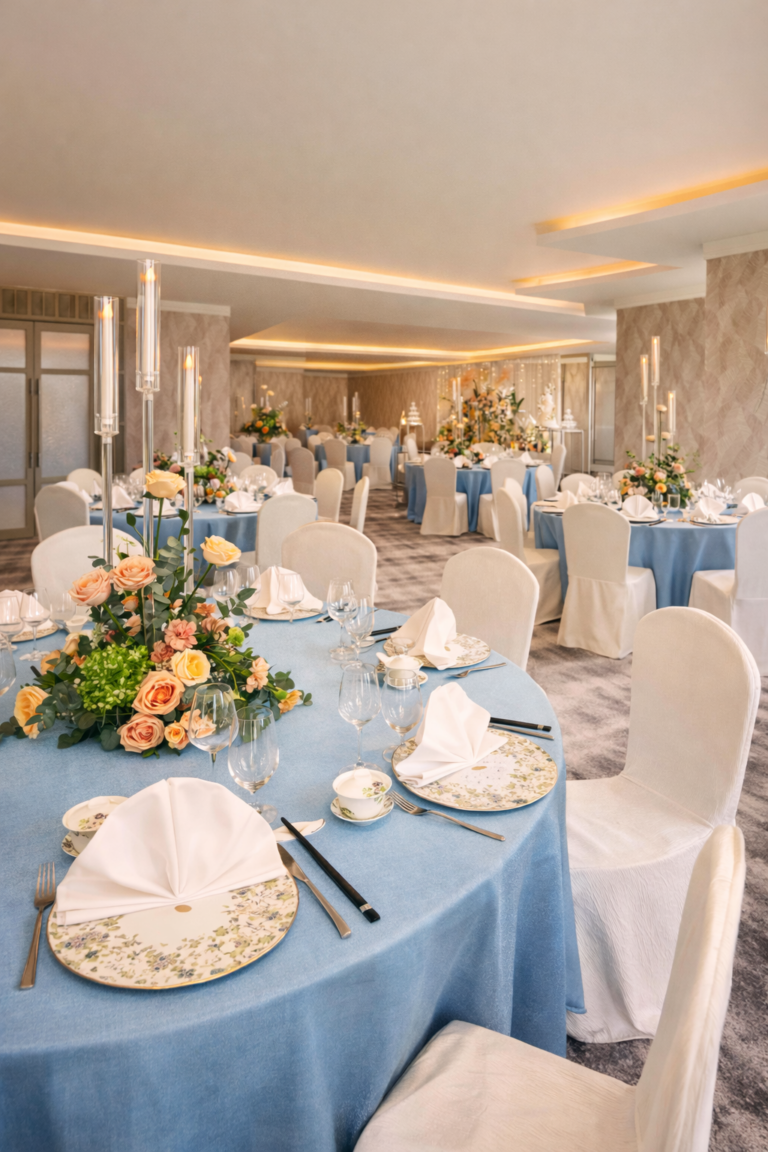 Elegant wedding banquet setup at Mandarin Oriental Singapore