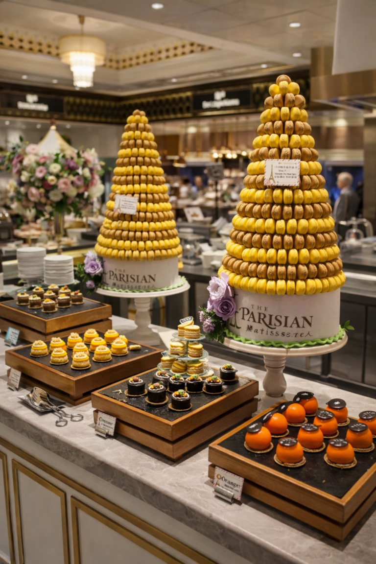 French-style breakfast buffet at Le Buffet in The Parisian Macao with dessert towers and pastries