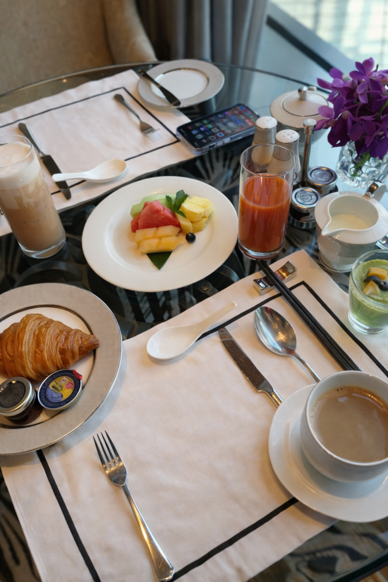 Thai-inspired breakfast buffet at Saffron restaurant in Banyan Tree Macau with skyline views