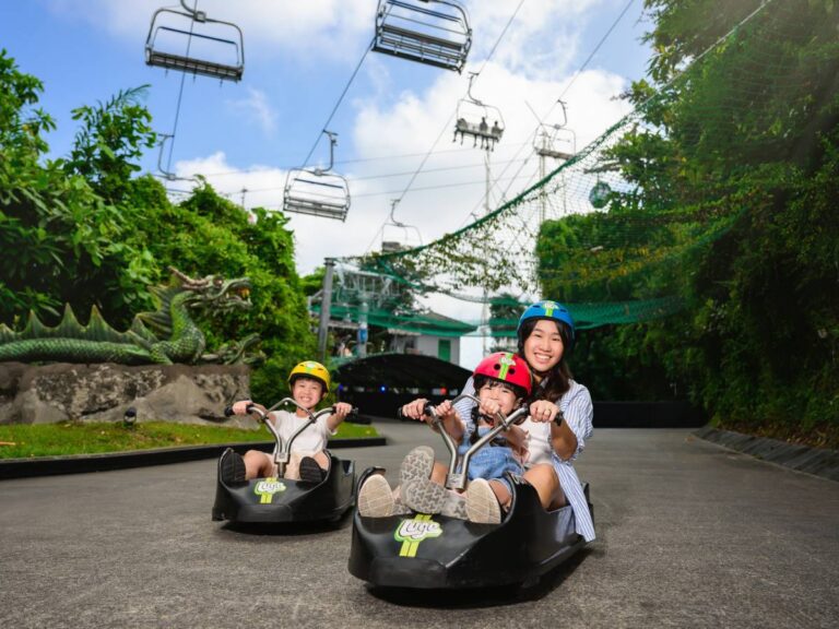 Family enjoying Skyline Luge tracks and Skyride in Singapore