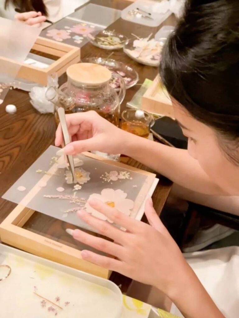 Botanical workshop creating pressed flower art and frames at Finely Pressed, Singapore