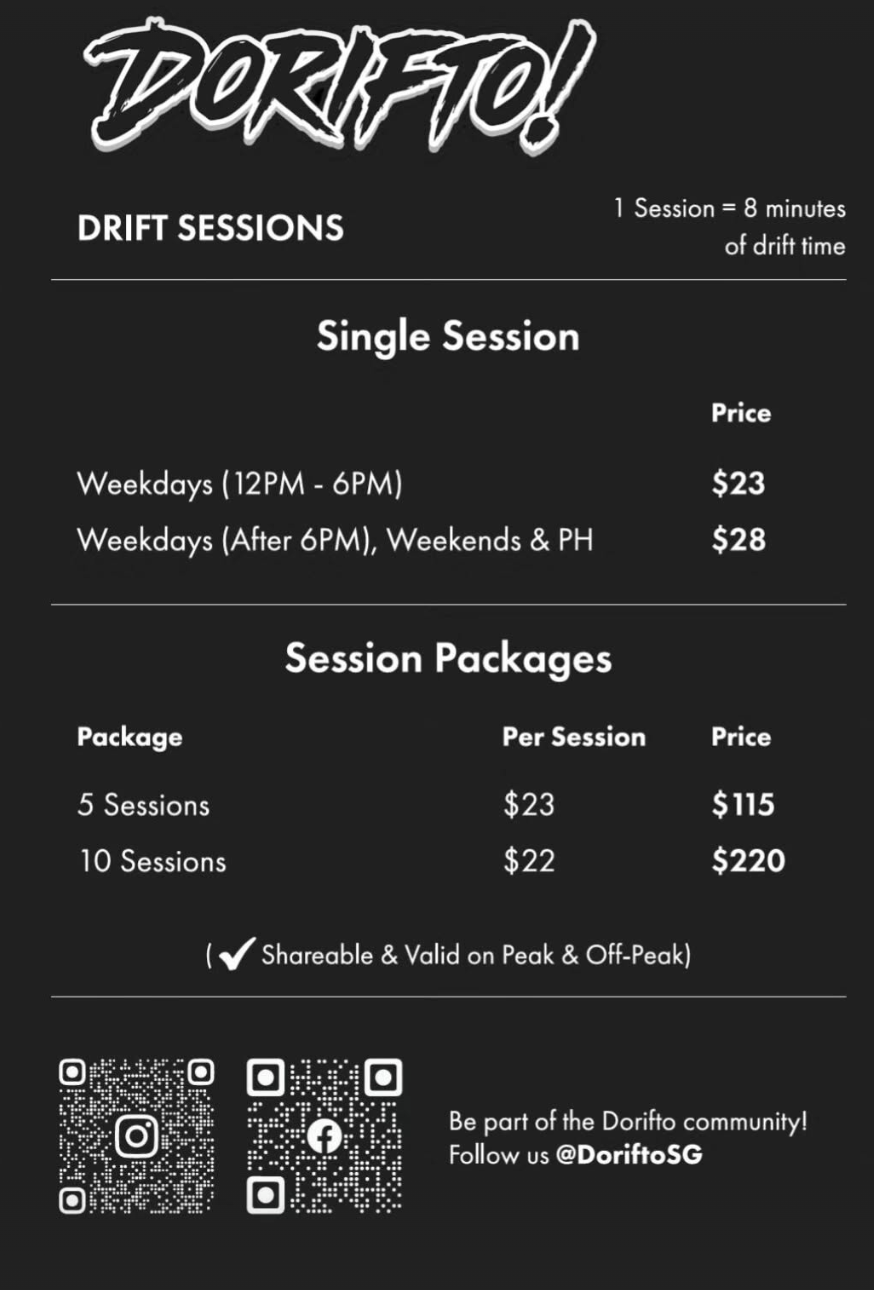 Image of Dorifto! pricing and costs in Singapore for Drift Car Races