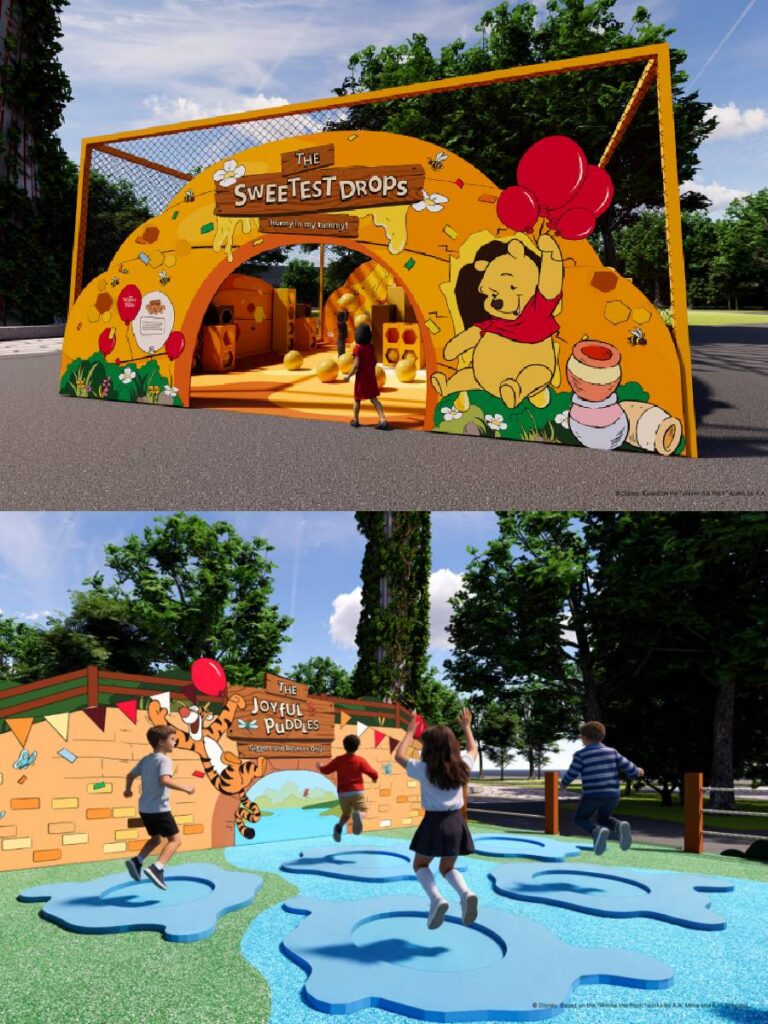 Families enjoying Winnie the Pooh themed activities at Gardens by the Bay