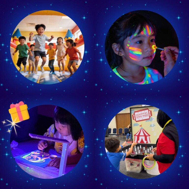 Families enjoying carnival games and activities at HomeTeamNS Singapore