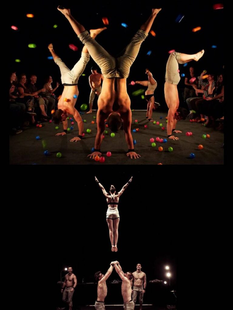 Families enjoying acrobatic performance at Flipside 2026 festival