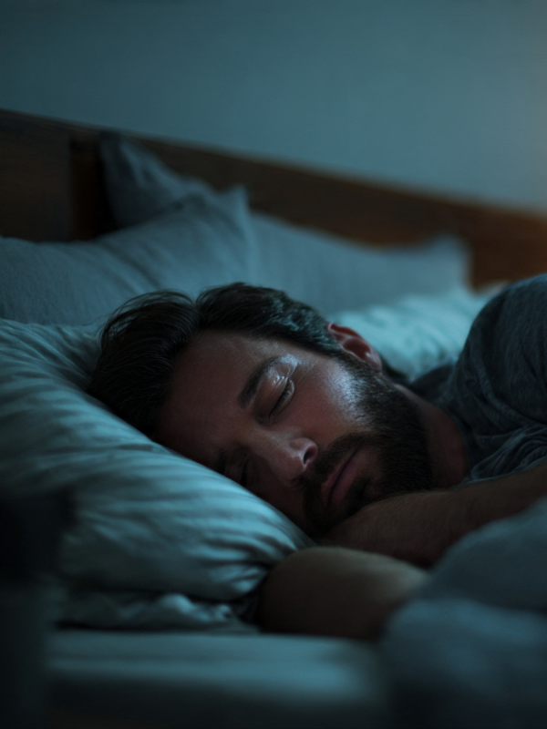 adult asleep in a darkened room