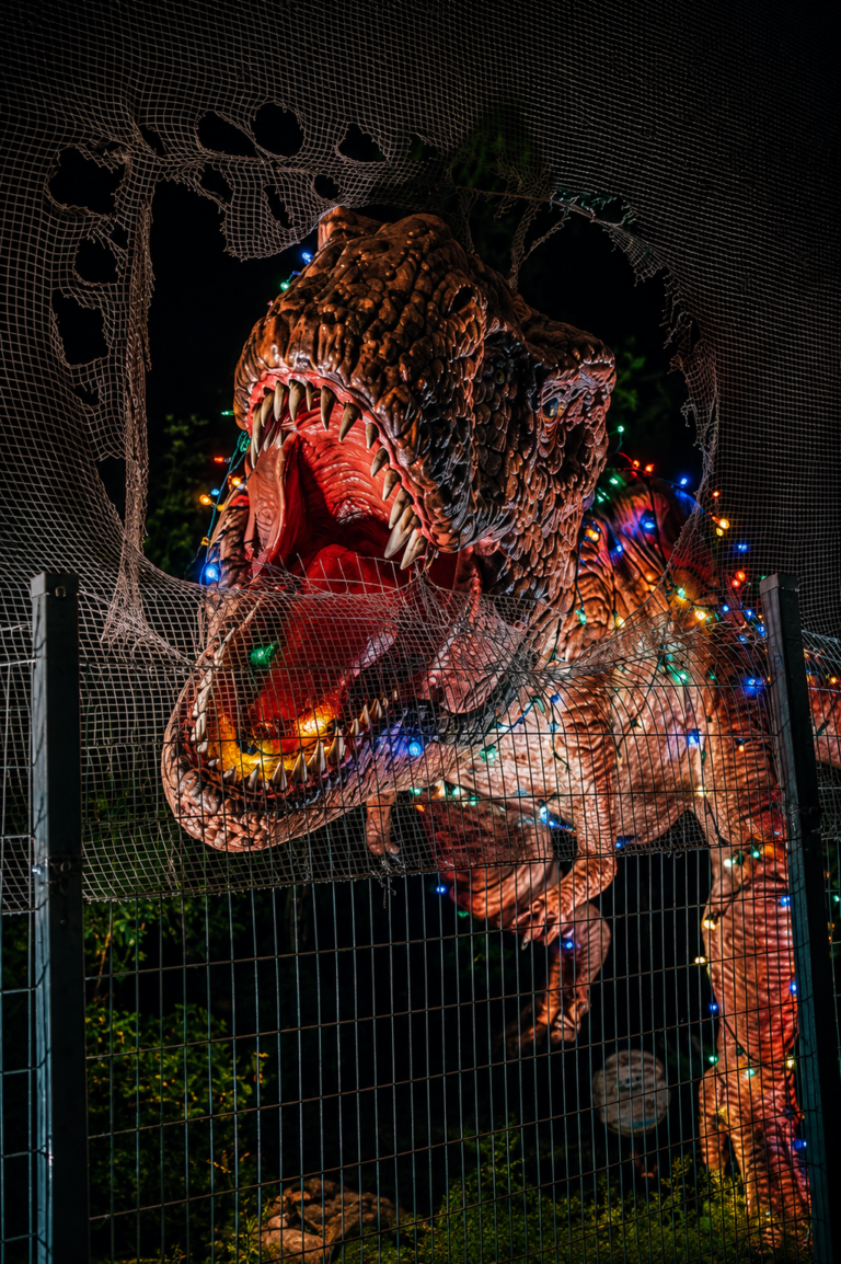 Glowing Tyrannosaurus Rex display along Jurassic Mile at Changi Airport Singapore
