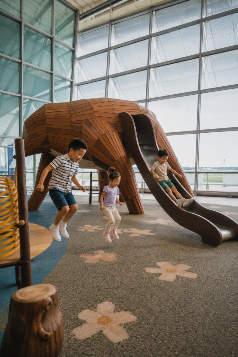 2 Bears Hideout indoor play area with slides and climbing area at Changi Airport Singapore