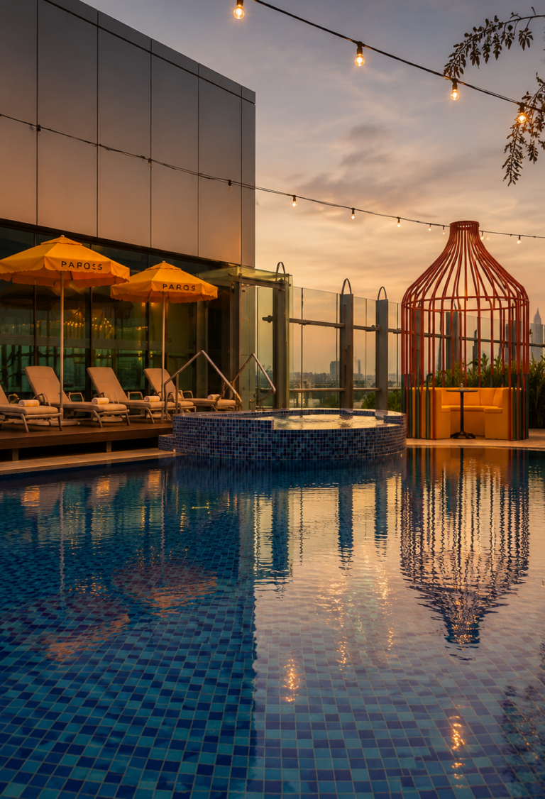 The rooftop swimming pool at Jewel Changi Airport Singapore.