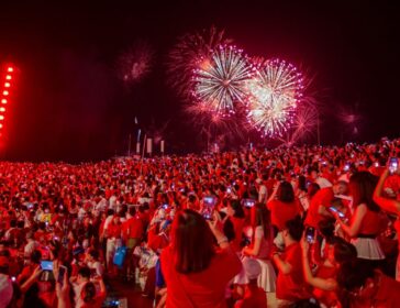 Image of National Day Parade fireworks and crowd