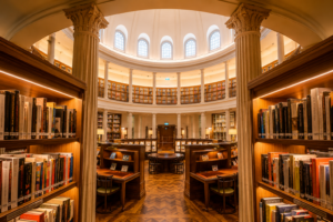 Aesthetic library interior of rotunda library in Singapore