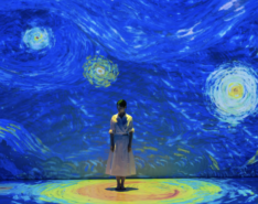 Family enjoying immersive Van Gogh projections at Parkview Square Singapore