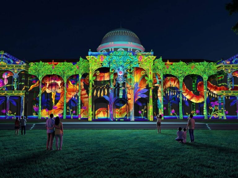 Visitors enjoying colourful light projections and immersive installations at Singapore Night Festival 2026 in Bras Basah.Bugis, Singapore
