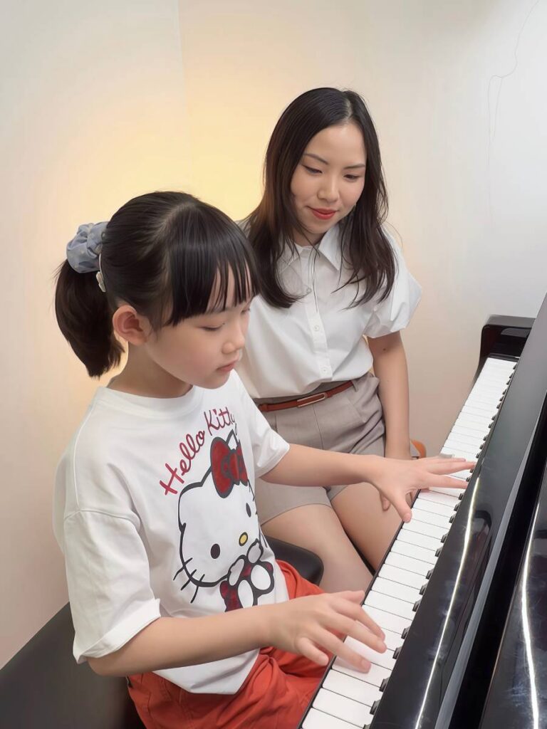 Cindy Poon teaching piano lessons at her Bechstein Grand Piano studio in Wong Chuk Hang, Hong Kong