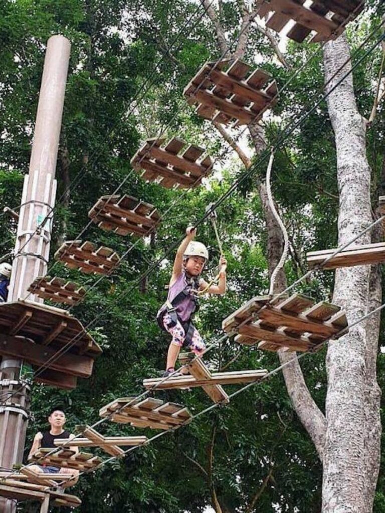 Image of girl crossing bridge at Forest Adventure - enrichment class singapore