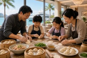 Image of family making dumplings at Wok 15 Kitchen