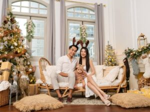 Image of family at white room studio - christmas card photography singapore