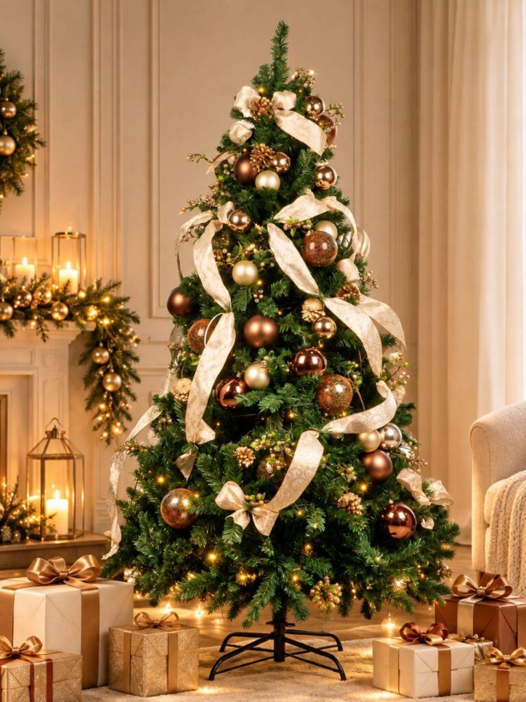 Premium artificial Christmas tree decorated with festive ornaments in a Singapore family home